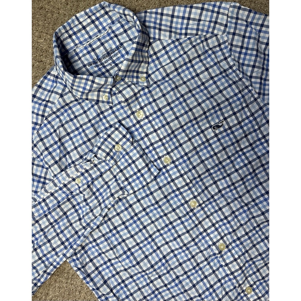 Vineyard Vines OTG Shirt Mens Small Blue Plaid Button Down On The Go Performance